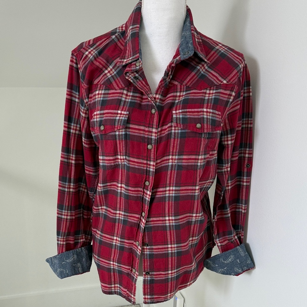 Red Plaid Button-Up Shirt